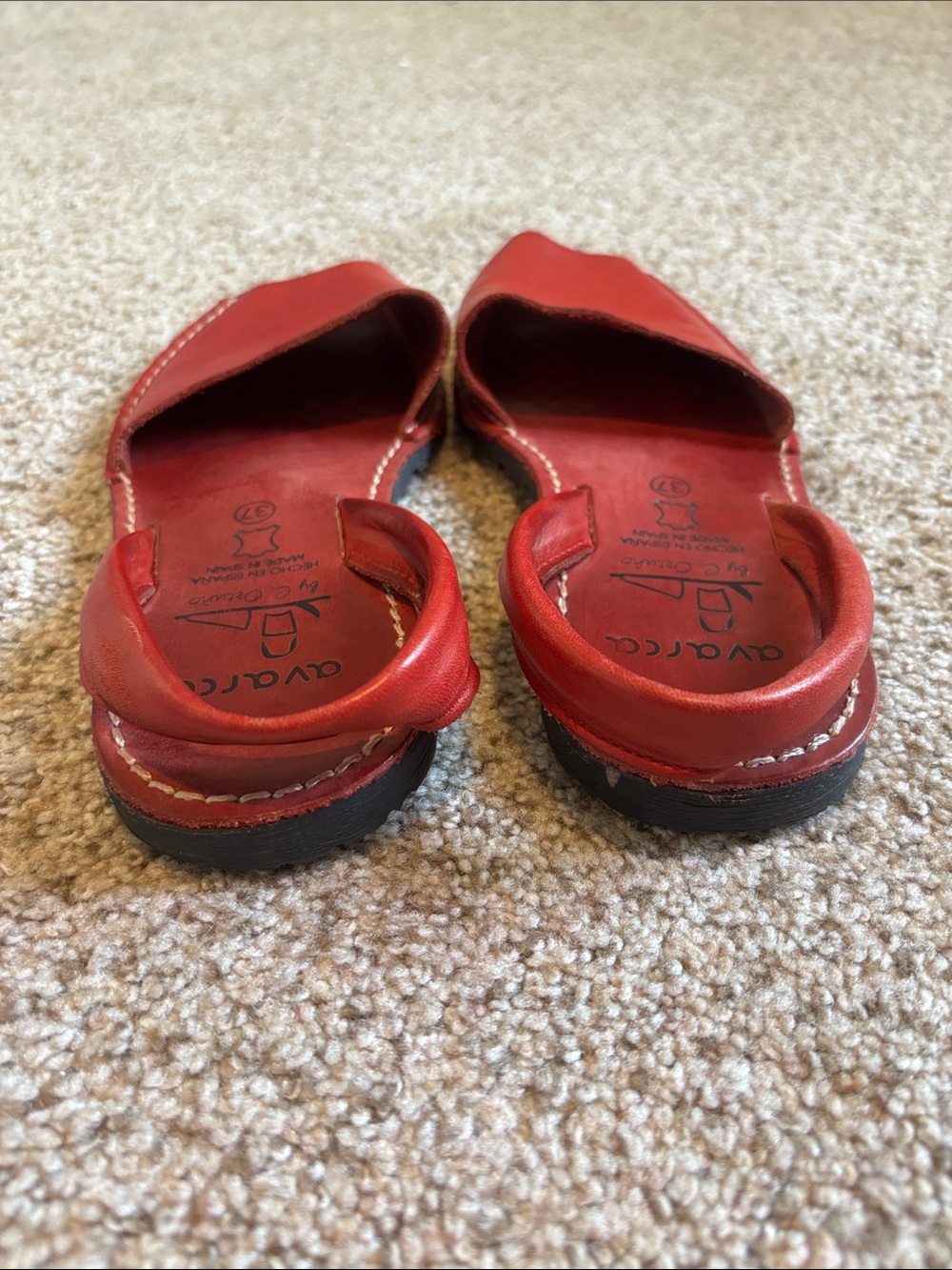 Avarca by C. Ortuño Made in Spain Red Shoes Size 37 Leather Minimalist Classic - Picture 4 of 10